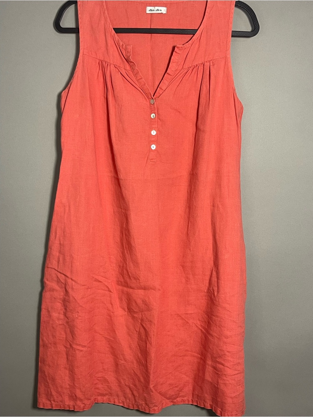 Allen Allen 100% Linen Coral Shift Dress L